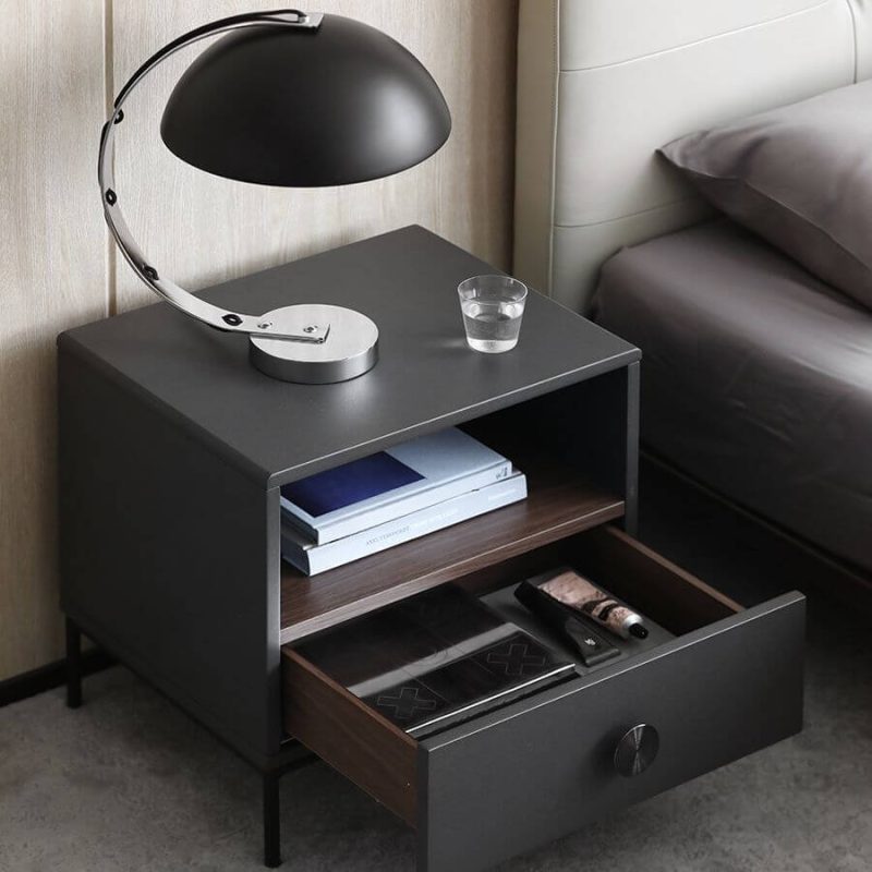 "Dove Grey Organic Modern Open Storage Nightstand with 1 Drawer and Wood Countertop, 20"L x 17"W x 20"H"