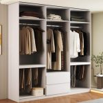 "Casual White Alloy Wardrobe Closet with Soft Close Drawer, Soft Close Door, Interior Shelves, and Hanging Rod, 47"L x 22"W x 79"H"