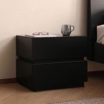 "Modern Style Wood Nightstand with 2 Drawers in Narrow Brown Design - Premium Grey 2 Piece Set"