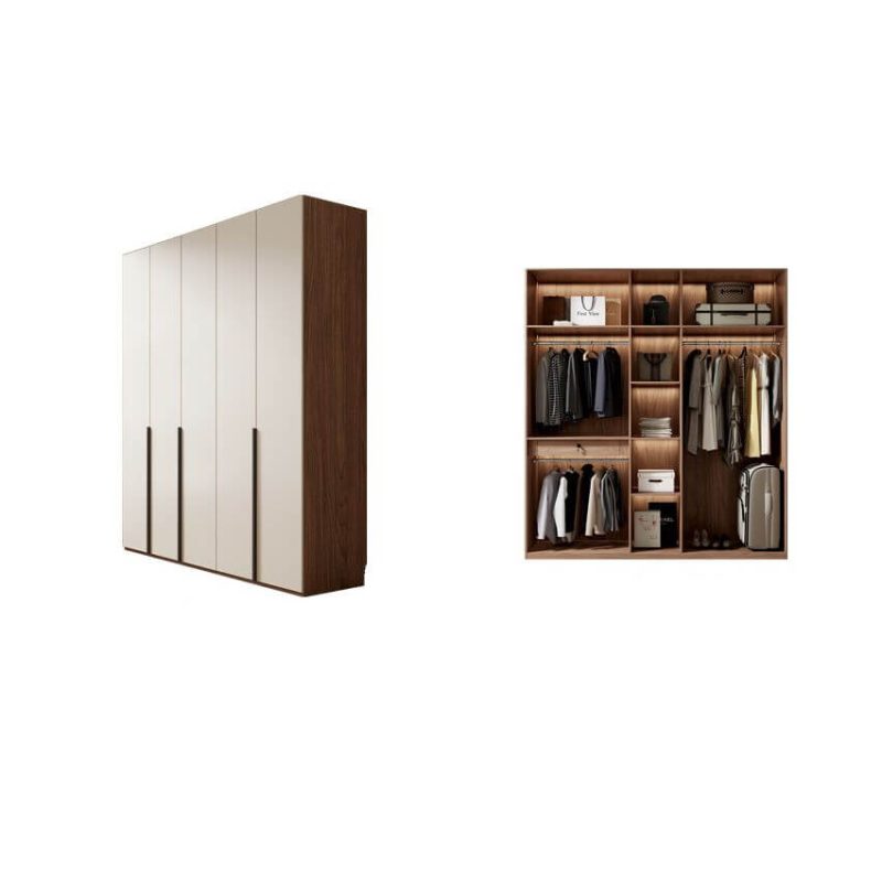 "Casual Auburn Wood Wardrobe Closet with Interior Shelves and Hanging Rod, 79"L x 24"W x 94"H"