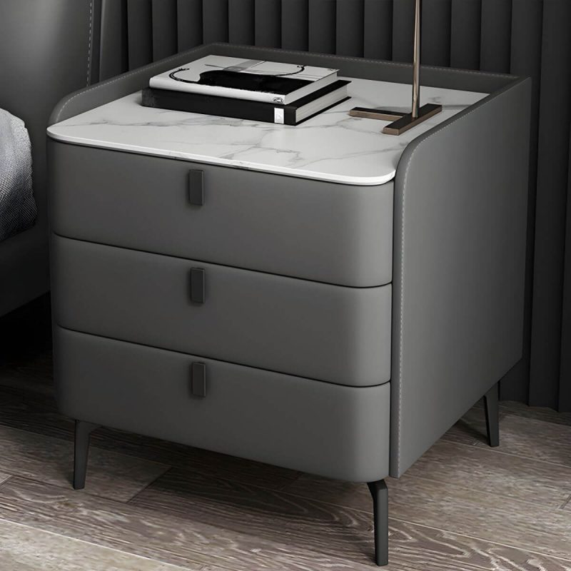"Wooden Nightstand with 3 Drawers Contemporary 25" Tall Nightstand - Dark Gray Black"