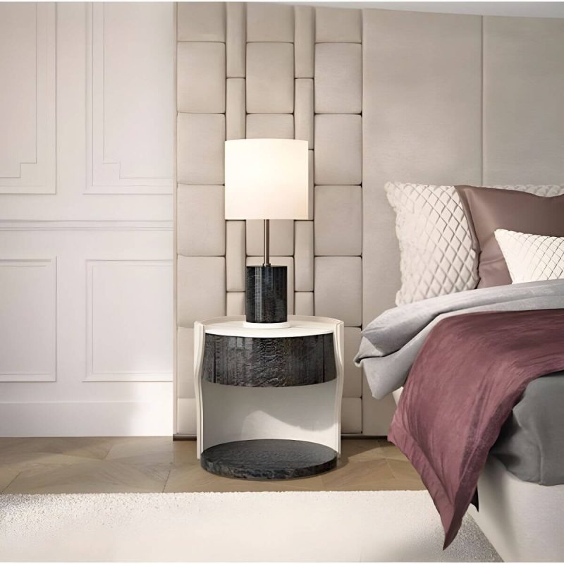 "Faux Leather Nightstand 1 - Drawer Nightstand with Wood Accents - Cream Gray 28"L x 20"W x 20"H"