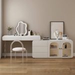 "White Modish Large Wood Vanity Set with 5 Drawers, Light Up Led Mirror - Makeup Vanity (31") & Dresser (47") & Stool"
