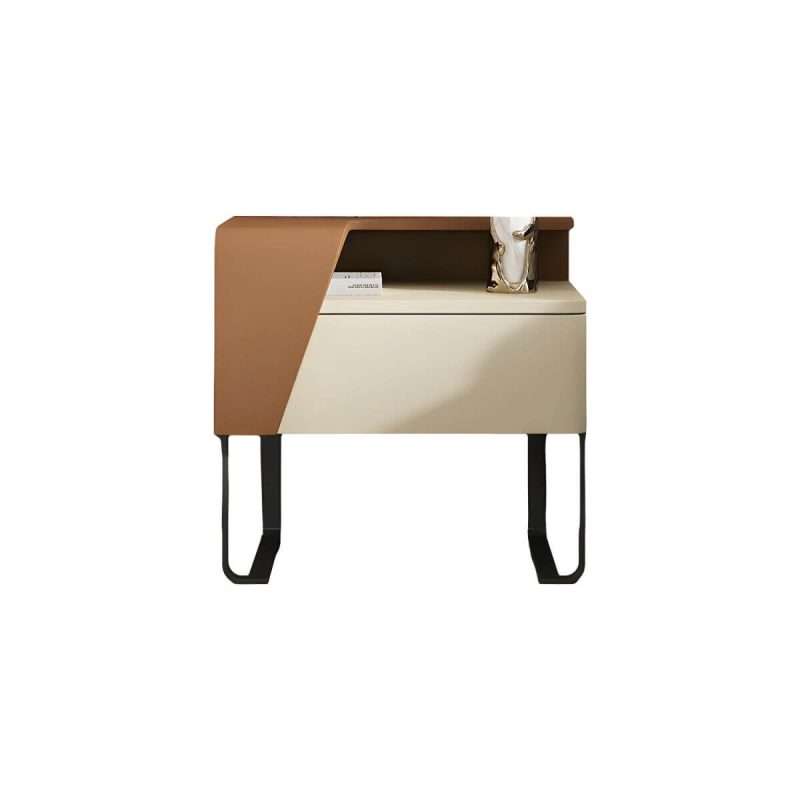 "Chic Modern Wood Bedside Cabinet with One Drawer Storage, Under 21 Inches in Length - Left Light Gray/ Beige"