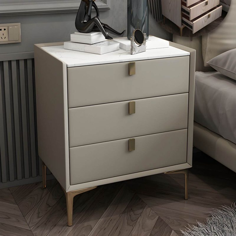 "Solid Wood Drawer Storage Night Table 2 Drawer Modern Bed Nightstand - 40 x 40 x 65 cm Khaki Stone"