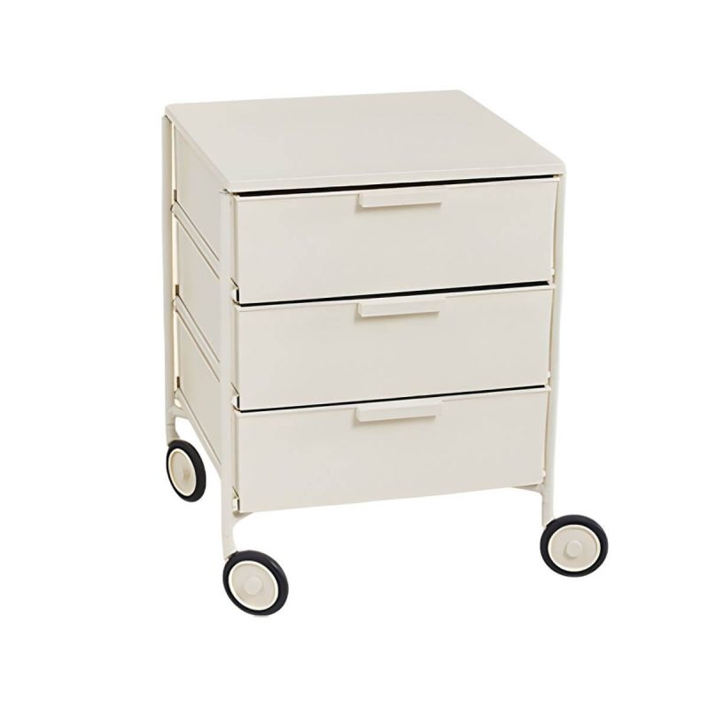 "Scandinavian Plastic Nightstand with 3 Drawers, Slim Design and Plastic Top - White 1 Piece"