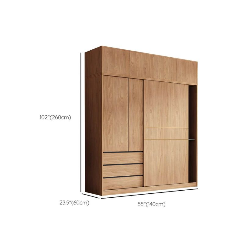 "Dimension of Contemporary Wood Wardrobe Armoire Freestanding Adjustable Shelves Wardrobe with Drawers - Armoire with Top Cabinet 55"L x 24"W x 83"H"