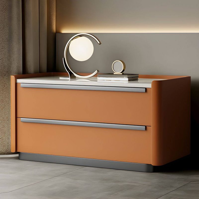 "Modern Wood Nightstand with Drawer Storage, Light Wood Tone & Small Size - Orange 1 Piece 20"L x 16"W x 20"H"