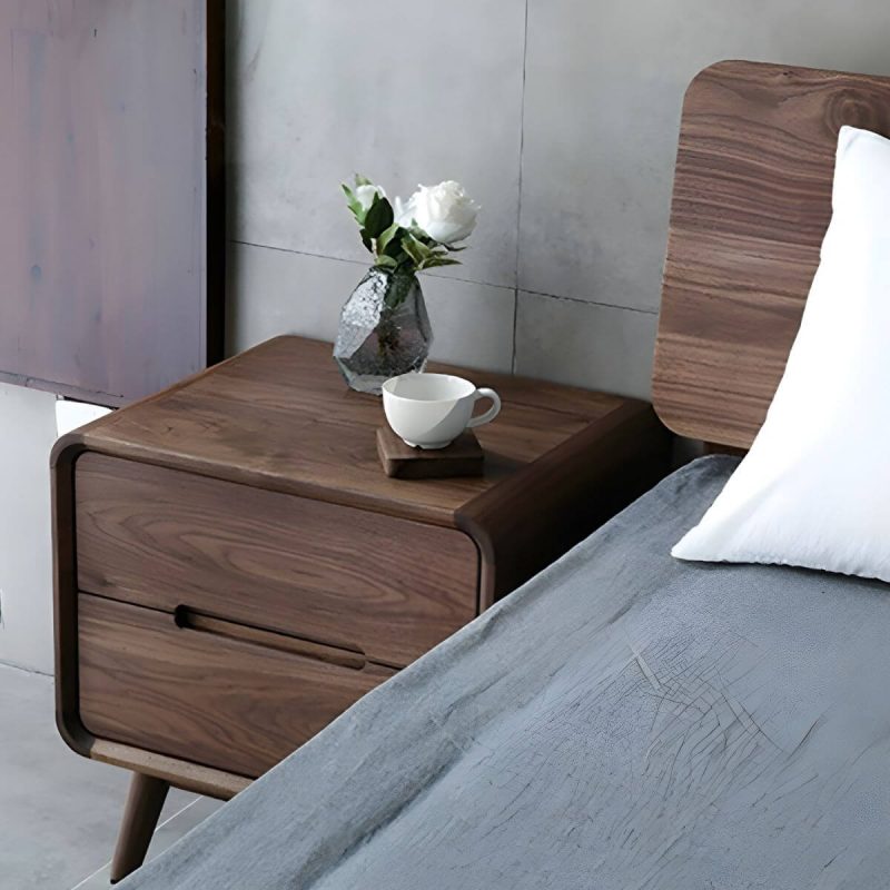"Elegant Walnut Wood Traditional Nightstand with Drawer Storage in Brown - 2 Piece Set"
