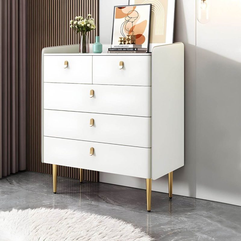 "modern White Slate Countertop Storage Chest Galant Style with Drawers - White 31"L x 16"W x 38"H"