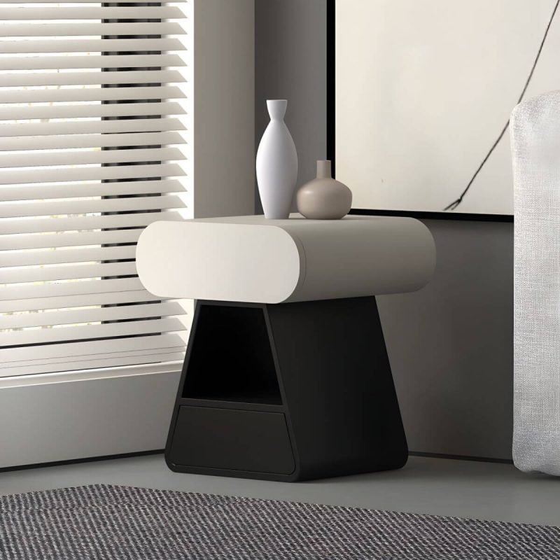 "Art Natural Wood Nightstand With Drawer Organization and 2 Drawers, Trapezoid Shape Base Included - White 1 Piece 20"L x 16"W x 20"H"