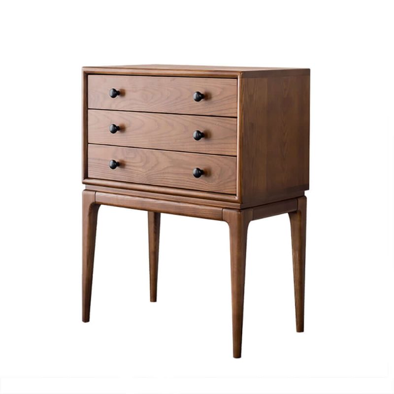 "Tanic Mid Century Modern Chest Cabinet with Storage 3 Drawers of Ash Wood in Walnut"