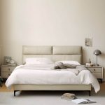 "Leather Standard Bed Contemporary Wood Frame Bed with Upholstered Headboard - 71"W x 79"L Bed & Mattress Cream"