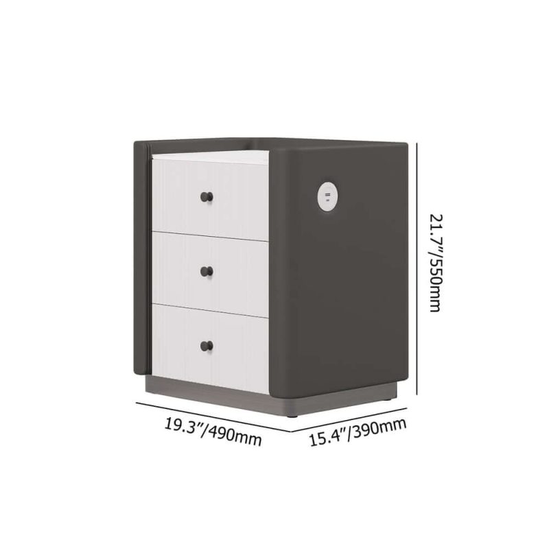 "Dimension of Modern 3-Drawer Nightstand with Sintered Stone Top & USB Port"