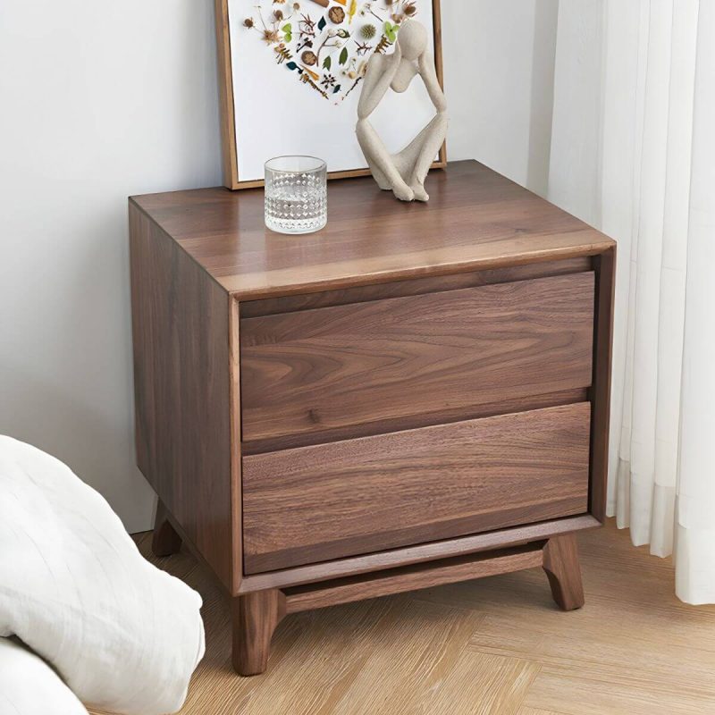 "Good Load Bearing Wood Grain Design Nightstands Solid Wood with Drawer - Walnut"