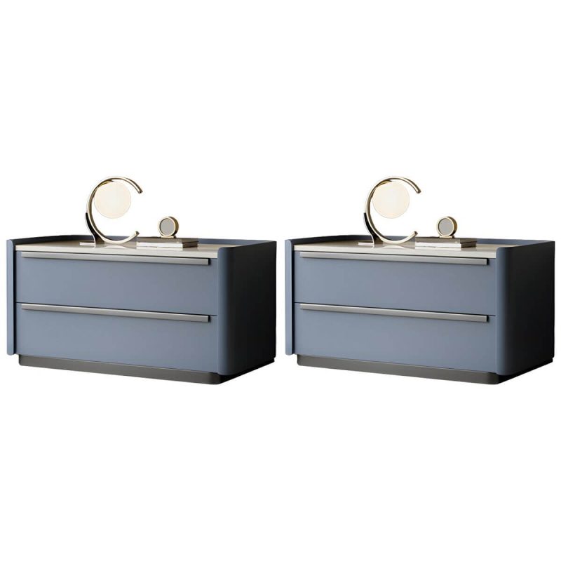 "Modern Wood Nightstand with Drawer Storage, Light Wood Tone & Small Size - Light Blue 2 Piece Set 28"L x 16"W x 20"H"