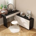 "Midnight Black Wood Large Makeup Vanity, Art Deco Style, Makeup Vanity (39") & Dresser (47")"