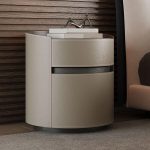 "Modern Faux Leather Nightstand with Drawers Storage for Bedroom - Taupe"