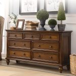"Retro Horizontal Cocoa Double Dresser in Bleached Wood with 6 Drawers, 63"L x 18"W x 31"H"