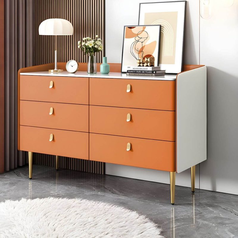 "modern White Slate Countertop Storage Chest Galant Style with Drawers - Orange 47"L x 16"W x 31"H"