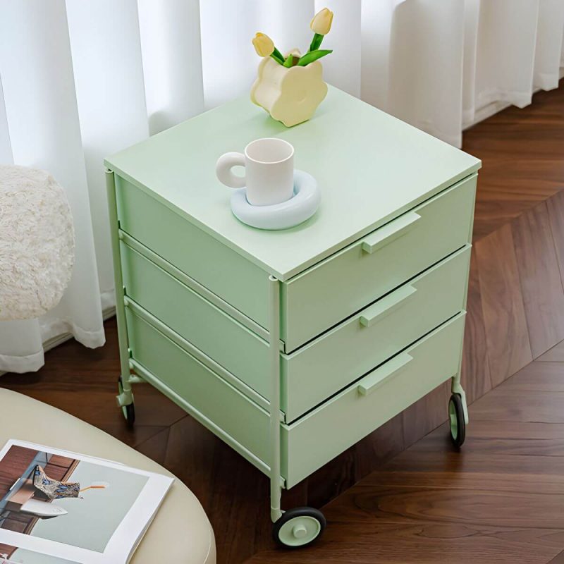 "Scandinavian Plastic Nightstand with 3 Drawers, Slim Design and Plastic Top - Blue 1 Piece"