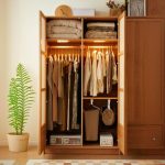 "Wood Grain Modern Simple Style Lumber Wardrobe Armoire with Soft Close Drawer, Soft Close Door, Interior Shelves, and Hanging Rod - 47.2"L x 23.6"W x 84.6"H Middle Door"