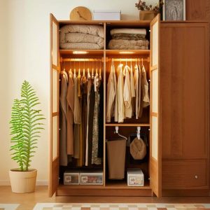 "Wood Grain Modern Simple Style Lumber Wardrobe Armoire with Soft Close Drawer, Soft Close Door, Interior Shelves, and Hanging Rod - 47.2"L x 23.6"W x 84.6"H Middle Door"