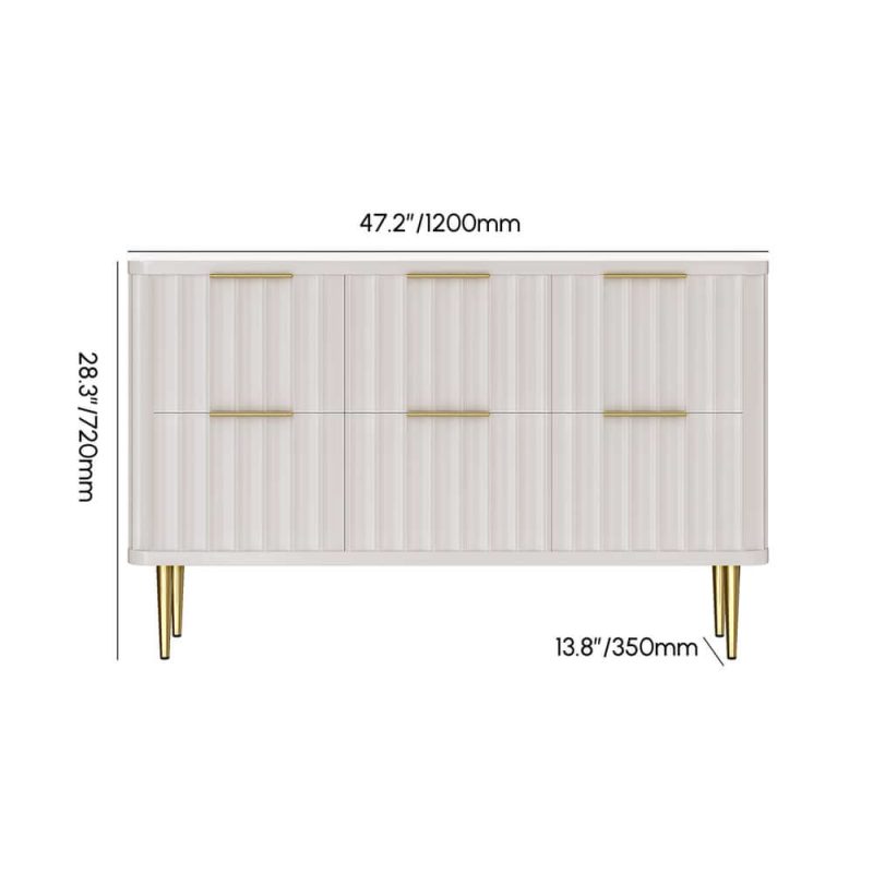 "Dimension of 47" Fluted White 6-Drawer Dresser"