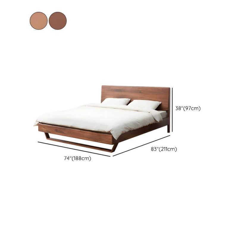 "Dimension of Solid Wood Standard Bed Contemporary Brown Bed with Panel Headboard - Walnut 71"W x 79"L Lights Not Included 14""