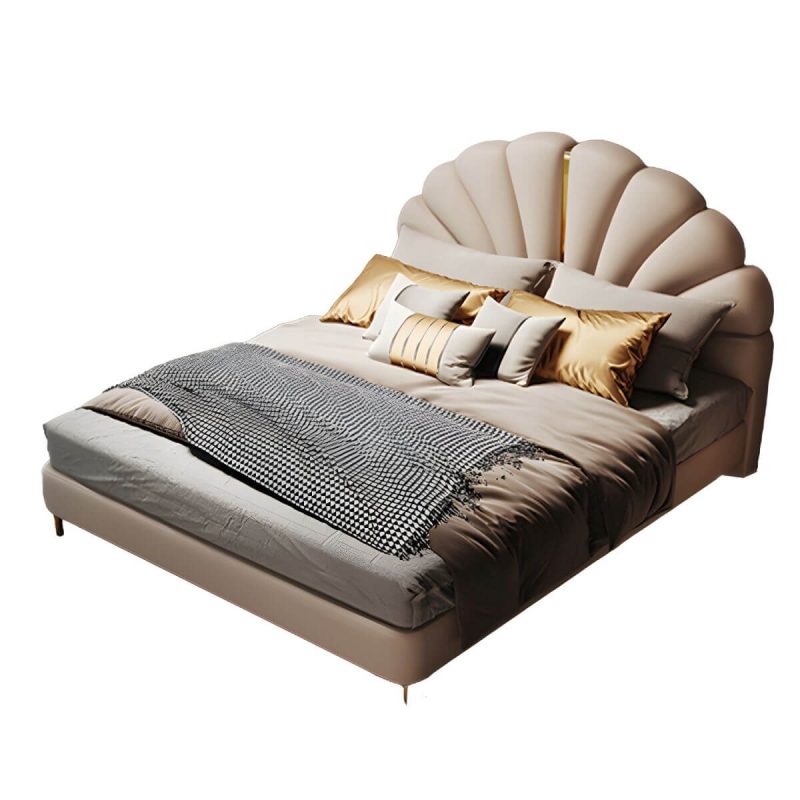 "Glam White Upholstered Pine Headboard with Arched Shape and Leather Upholstery - 79""