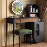 "Ink Modern Simple Style Wood Vanity Set with LED Lighting, Makeup Vanity & Mirror"