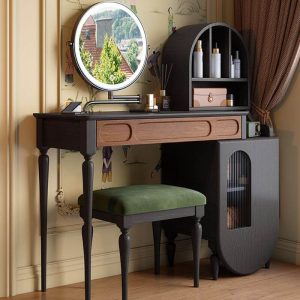 "Ink Modern Simple Style Wood Vanity Set with LED Lighting, Makeup Vanity & Mirror"