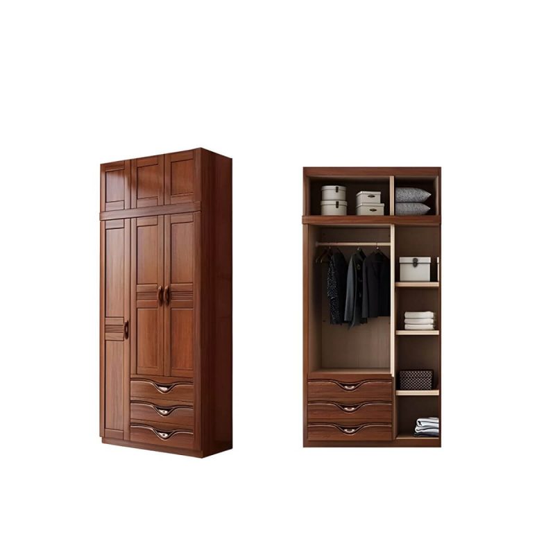"Wood Brown Rustic Wardrobe Armoire with Drawers & Shelves, Walnut Finish - 40"L x 22"W x 100"H"