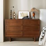 "Traditional Natural Wood Hidden Handle Dressers with Six Drawers and Four Feet in Brown - 47"L x 16"W x 31"H"
