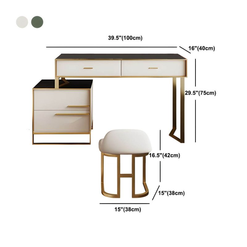 "Dimension of Luxurious Metal Make-up Vanity 4 Solid Wood Drawers Dressing Table - Makeup Vanity & Stools 39.4"L x 15.7"W x 29.5"H Green"