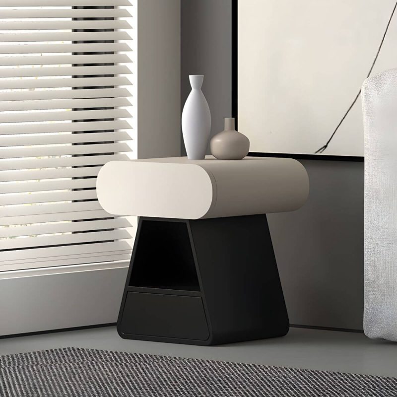 "Art Natural Wood Nightstand With Drawer Organization and 2 Drawers, Trapezoid Shape Base Included - Milk Cocoa 1 Piece 18"L x 16"W x 20"H"