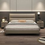"Pale Grey Art Deco Panel Bed, 71"W x 79"L"