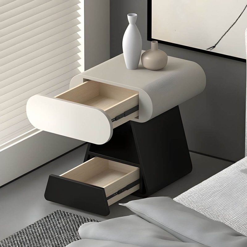 "Art Natural Wood Nightstand With Drawer Organization and 2 Drawers, Trapezoid Shape Base Included - Cream 2 Piece Set 18"L x 16"W x 20"H"