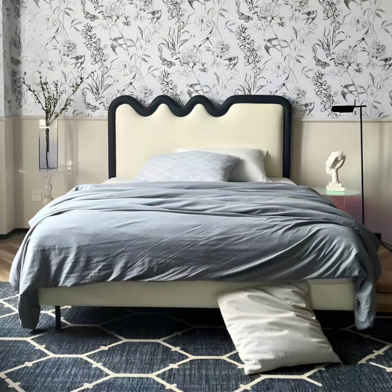 "White Upholstered Panel Headboard with Wood Legs - Modern Design - 53""