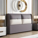 "Modern Upholstered Wingback Headboard in Leather with Wood Legs for Stylish Comfort - Light Blue 47""