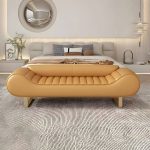 "Glam Faux Leather Bedroom Bench with Tight Back and Sled Base - Orange 69"L x 20"W x 20"H"