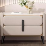 "Sintered Stone Simplistic Nightstand With 2 Drawers and Leg, Cream, 28"L x 16"W x 23"H"