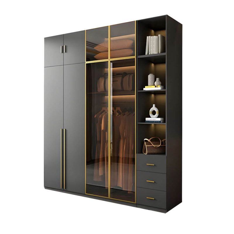 "Modern Glass Wardrobe Wardrobe Armoire Wardrobe Cabinet for Home - Armoire & Side Cabinet & Top Cabinet 63"L x 24"W x 83"H"