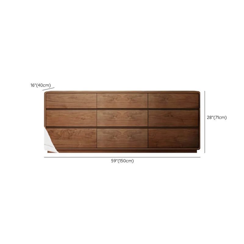 "Dimension of Modish Auburn Hardwood Horizontal Console Dresser with 9 Drawers, 59"L x 16"W x 28"H"