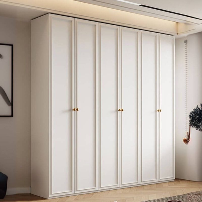 "White Casual Unfixed Wood Wardrobe Closet with Compartments, Soft Close Door, and Interior Shelves, 110"L x 24"W x 94"H"