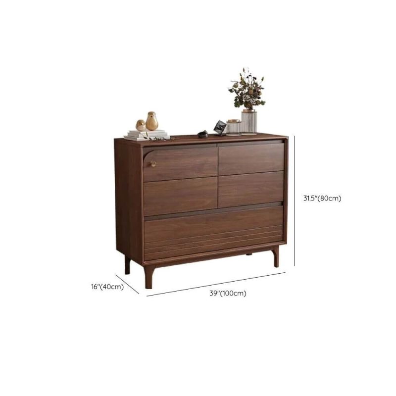 "Dimension of Modish Auburn Rubberwood Horizontal Console Dresser with 5 Drawers, 39"L x 16"W x 31"H"