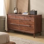 "Art Deco Rustic Brown Wardrobe Chest with 7 Horizontal Drawers, 55"L x 16"W x 31"H, Black Walnut"