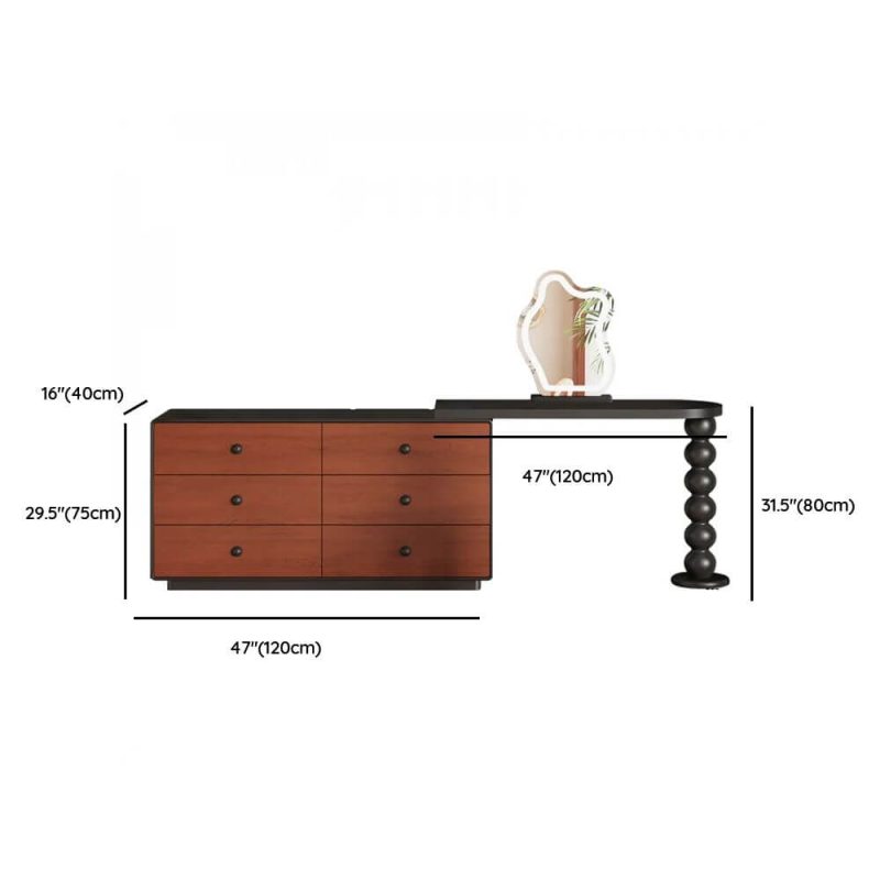 "Dimension of Sepia Vanity Set with Desk, Large Size, Standing Mirror, Timber Table Top, and Modish Style, Makeup Vanity (47") & Dresser (47") & Cloud Mirror"