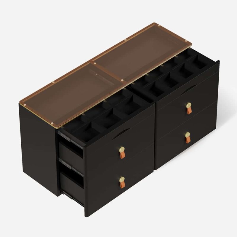 "Chanor 47" Glass Top Black 6-Drawer Dresser"