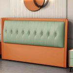 "Contemporary Headboard Bed with Tufted Leather Upholstery in Rectangular - Orange/ White 79""